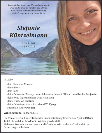 Traueranzeige von Stefanie Küntzelmann von Thüringer Allgemeine