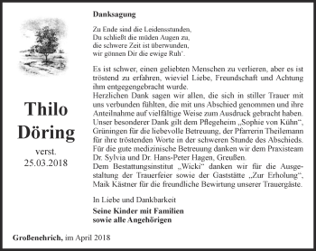 Traueranzeige von Thilo Döring von Thüringer Allgemeine