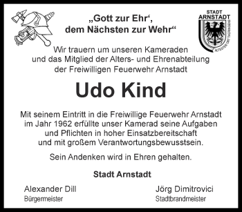 Traueranzeige von Udo Kind von Thüringer Allgemeine