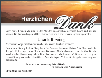 Traueranzeige von Ursula Bossing von Thüringer Allgemeine