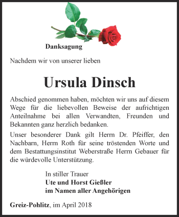 Traueranzeige von Ursula Dinsch