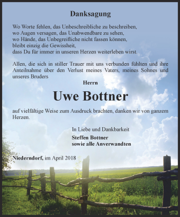 Traueranzeige von Uwe Bottner