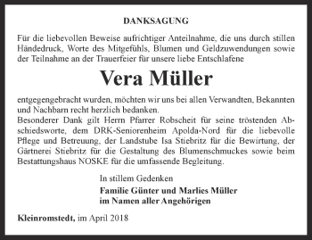 Traueranzeige von Vera Müller von Thüringer Allgemeine, Thüringische Landeszeitung