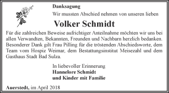 Traueranzeige von Volker Schmidt von Thüringer Allgemeine, Thüringische Landeszeitung