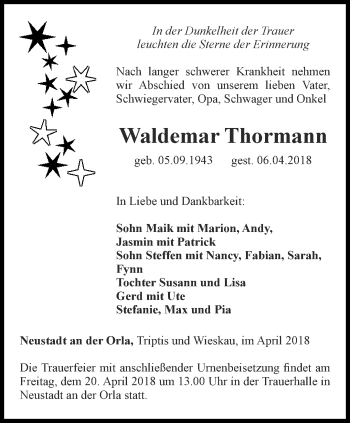 Traueranzeige von Waldemar Thormann