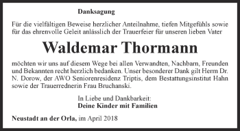 Traueranzeige von Waldemar Thormann