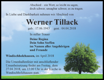 Traueranzeige von Werner Tillack