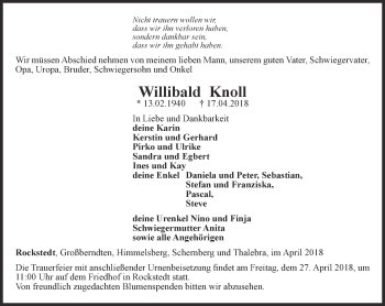 Traueranzeige von Willibald Knoll von Thüringer Allgemeine