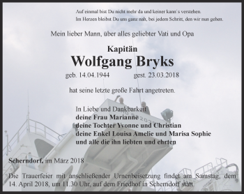 Traueranzeige von Wolfgang Bryks von Thüringer Allgemeine