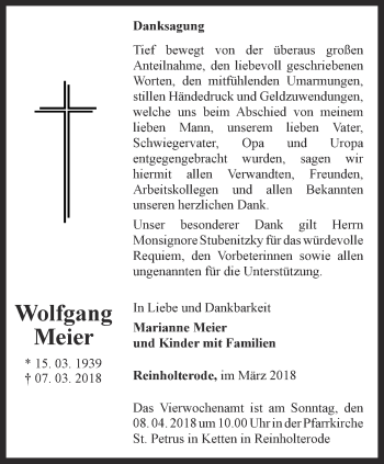 Traueranzeige von Wolfgang Meier von Thüringer Allgemeine