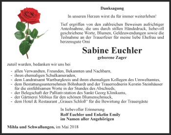 Traueranzeige von Sabine Euchler von Thüringer Allgemeine, Thüringische Landeszeitung