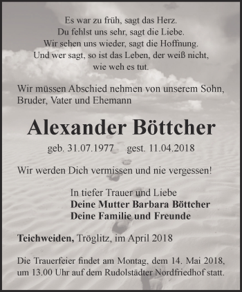 Traueranzeige von Alexander Böttcher