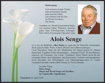 Traueranzeige von Alois Senge von Thüringer Allgemeine