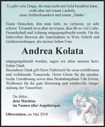 Traueranzeige von Andrea Kolata von Thüringer Allgemeine