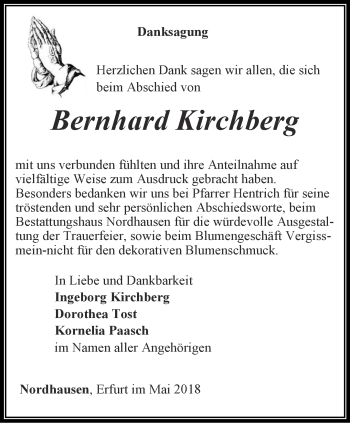 Traueranzeige von Bernhard Kirchberg von Thüringer Allgemeine