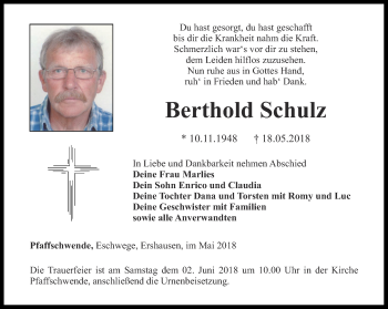 Traueranzeige von Berthold Schulz von Thüringer Allgemeine
