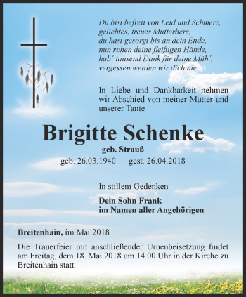 Traueranzeige von Brigitte Schenke