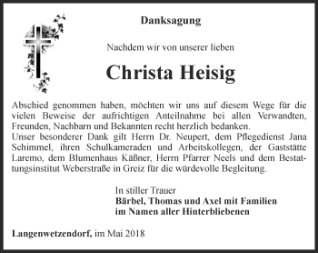 Traueranzeige von Christa Heisig