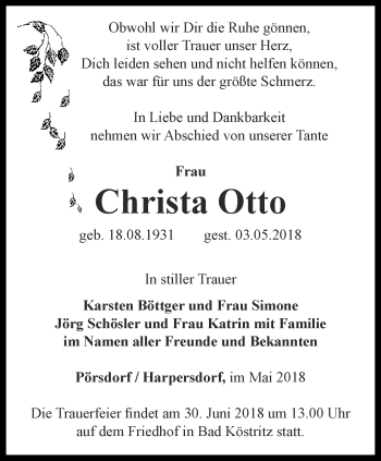 Traueranzeige von Christa Otto