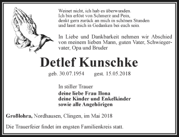 Traueranzeige von Detlef Kunschke von Thüringer Allgemeine