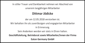 Traueranzeige von Dittmar Jödicke von Thüringer Allgemeine