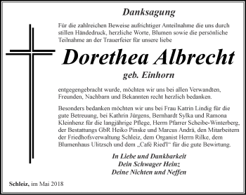 Traueranzeige von Dorothea Albrecht von Ostthüringer Zeitung