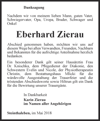 Traueranzeige von Eberhard Zierau von Thüringer Allgemeine