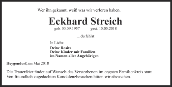 Traueranzeige von Eckhard Streich von Thüringer Allgemeine