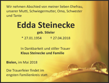 Traueranzeige von Edda Steinecke von Thüringer Allgemeine