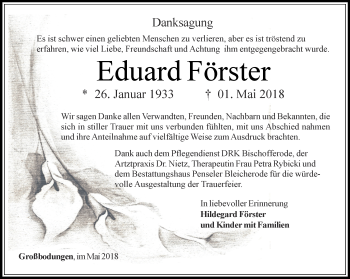 Traueranzeige von Eduard Förster von Thüringer Allgemeine