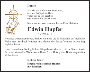 Traueranzeige von Edwin Hupfer