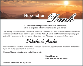Traueranzeige von Ekkehard Asche von Thüringer Allgemeine