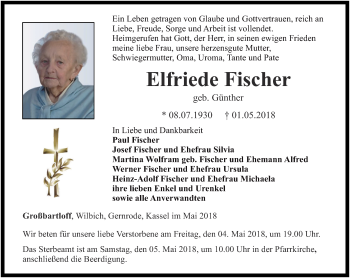 Traueranzeige von Elfriede Fischer von Thüringer Allgemeine
