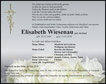 Traueranzeige von Elisabeth Wiesenau