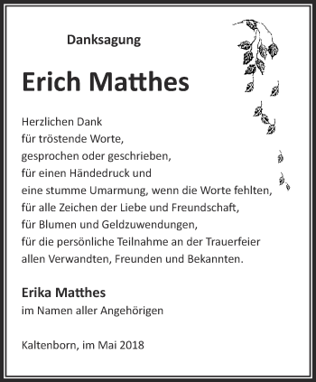 Traueranzeige von Erich Matthes