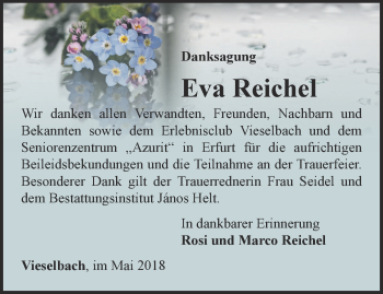 Traueranzeige von Eva Reichel von Thüringer Allgemeine, Thüringische Landeszeitung