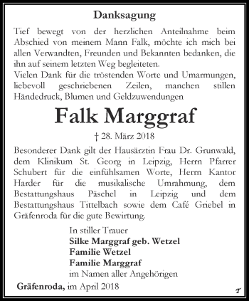 Traueranzeige von Falk Marggraf von Thüringer Allgemeine