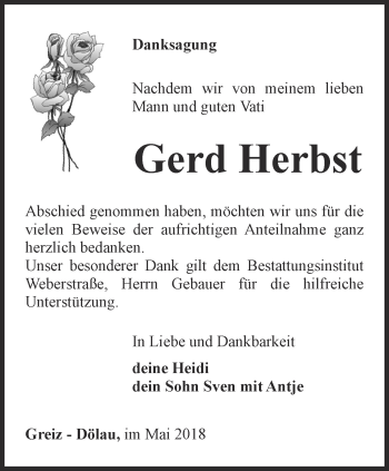 Traueranzeige von Gerd Herbst