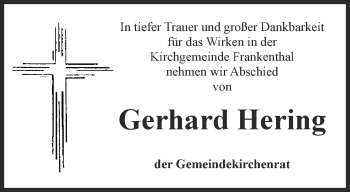 Traueranzeige von Gerhard Hering von Ostthüringer Zeitung