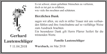 Traueranzeige von Gerhard Lautenschläger von Ostthüringer Zeitung