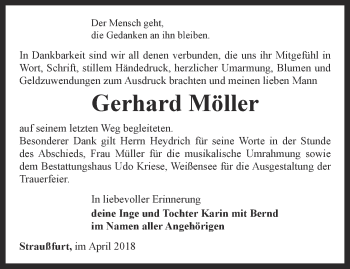 Traueranzeige von Gerhard Möller von Thüringer Allgemeine