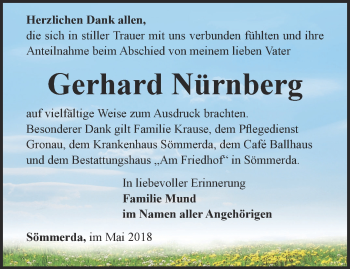 Traueranzeige von Gerhard Nürnberg von Thüringer Allgemeine