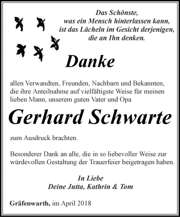 Traueranzeige von Gerhard Schwarte von Ostthüringer Zeitung