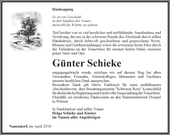 Traueranzeige von Günter Schieke von Thüringer Allgemeine, Thüringische Landeszeitung