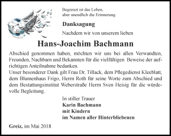 Traueranzeige von Hans-Joachim Bachmann