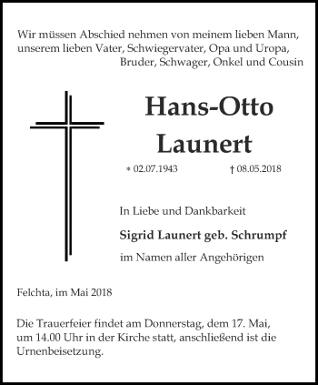 Traueranzeige von Hans-Otto Launert von Thüringer Allgemeine, Thüringische Landeszeitung