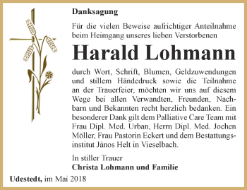 Traueranzeige von Harald Lohmann von Thüringer Allgemeine, Thüringische Landeszeitung