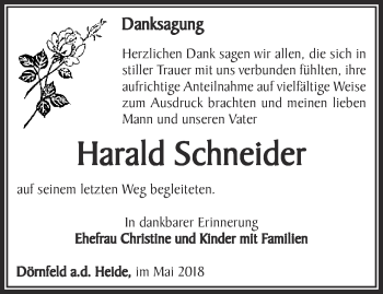 Traueranzeige von Harald Schneider von Ostthüringer Zeitung