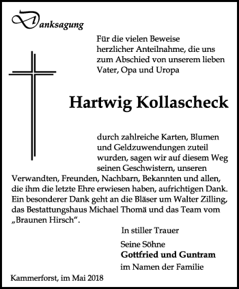 Traueranzeige von Hartwig Kollascheck von Thüringer Allgemeine, Thüringische Landeszeitung