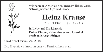 Traueranzeige von Heinz Krause von Thüringer Allgemeine